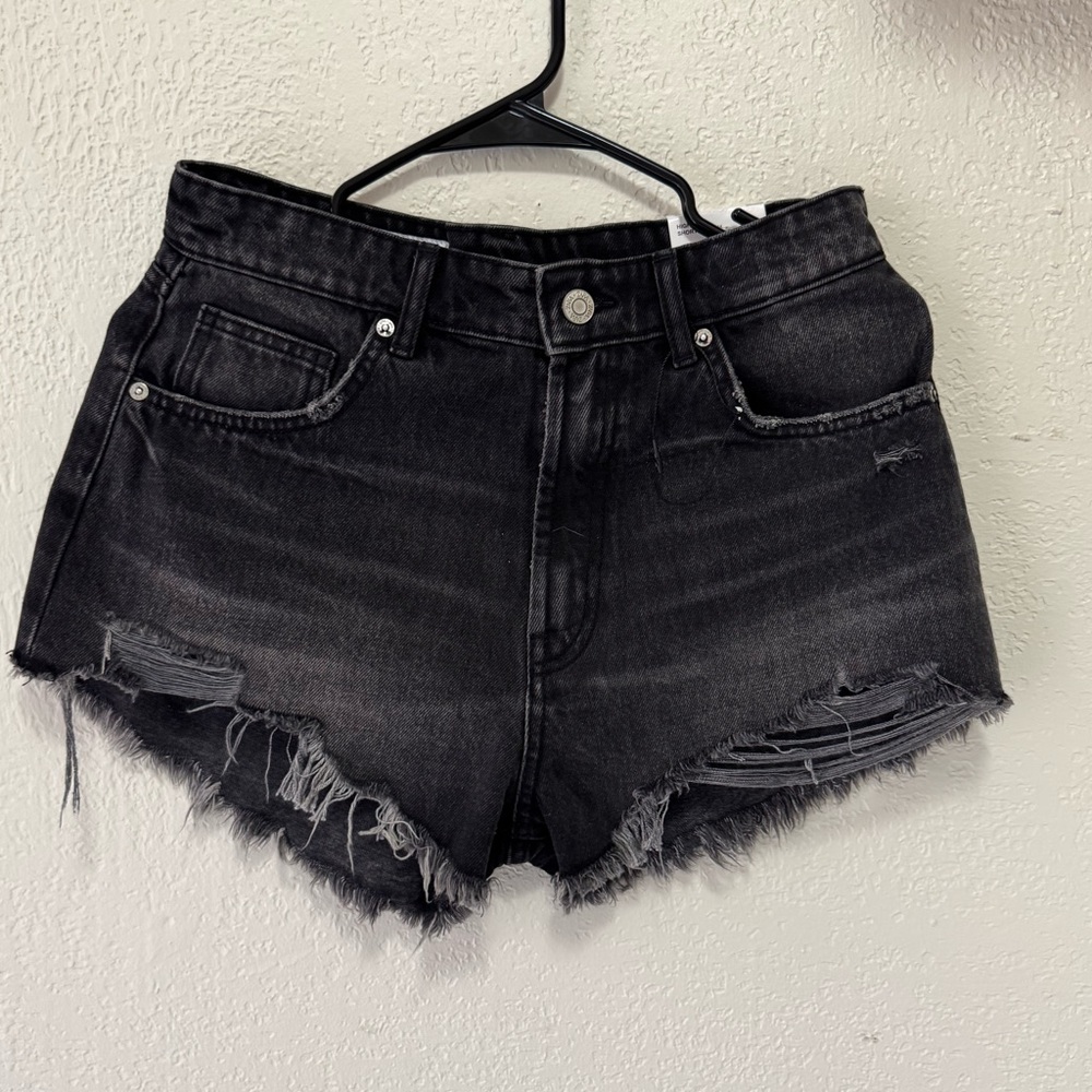 Zara Charcoal Frayed Hem Jean Shorts